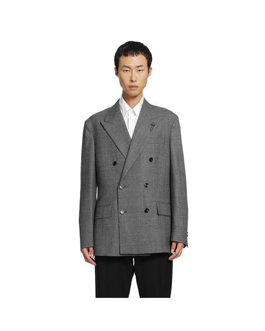 Lardini Gray Prince Of Wales Double-Breasted Blazer for men