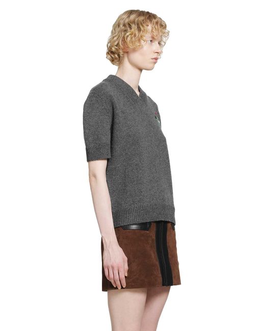 Marni Gray Short Sleeve V-Neck Cashmere Sweater
