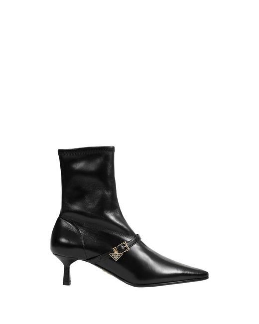 Prada Black Stretch Nappa Leather Ankle Boots