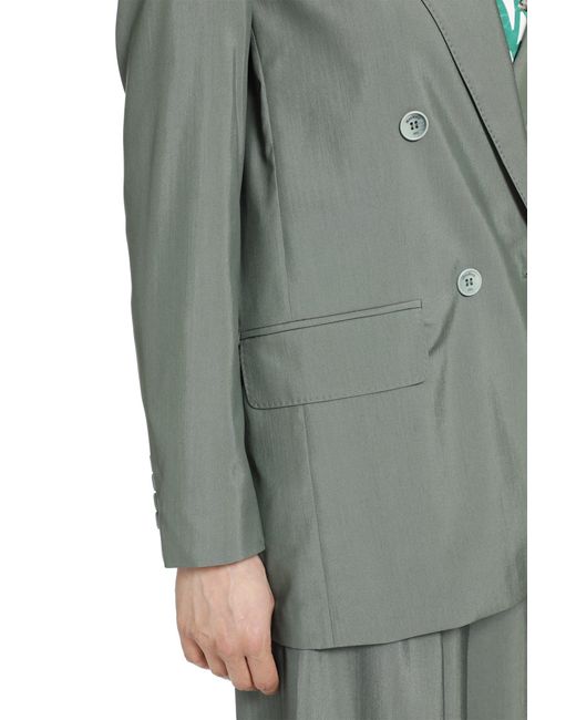 Max Mara Green Double-Breasted Wool And Silk Blazer