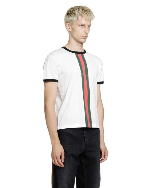 Gucci White Web And Crest T-Shirt for men