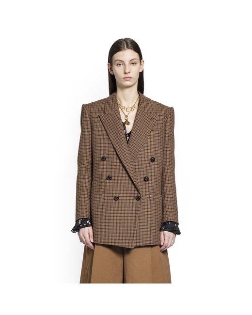 Chloé Brown Houndstooth Wool Blazer
