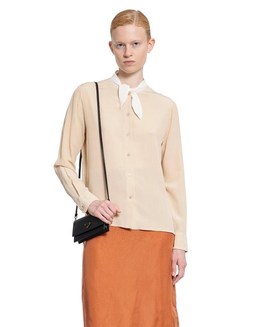 Prada Natural Lavallière Crêpe De Chine Shirt