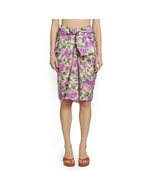 Chloé Purple Draped Floral Silk Midi Skirt