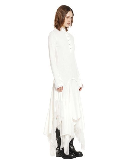 Ann Demeulemeester White Tessie Serafino Dress With Chiffon Ruffles