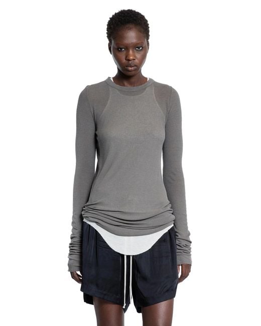 Rick Owens Gray Maglia A Maniche Lunghe Rib Di Hollywood