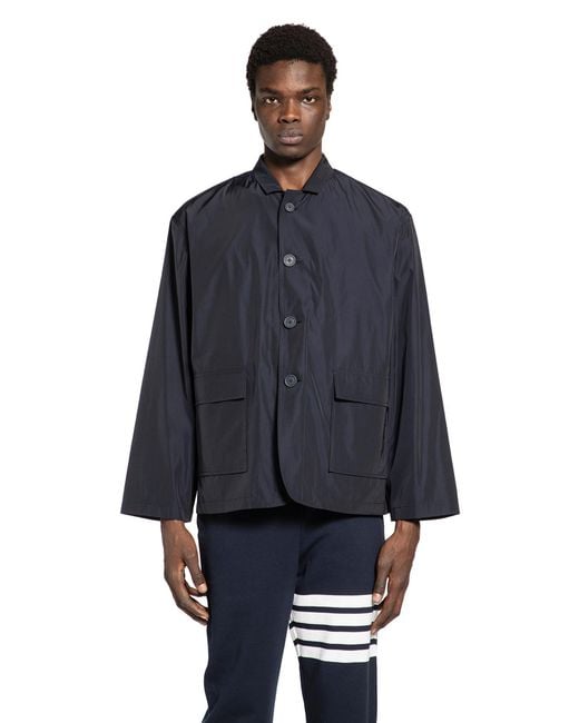 Thom Browne Blue Packable Logo Print Jacket In for men