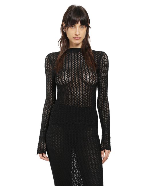 Saint Laurent Black Pointelle Knit Top