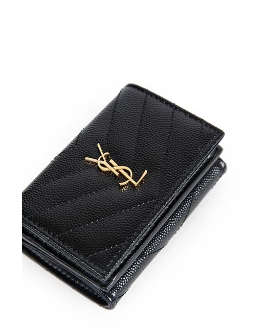 Saint Laurent Black Cassandre Plaque Quilted Wallet