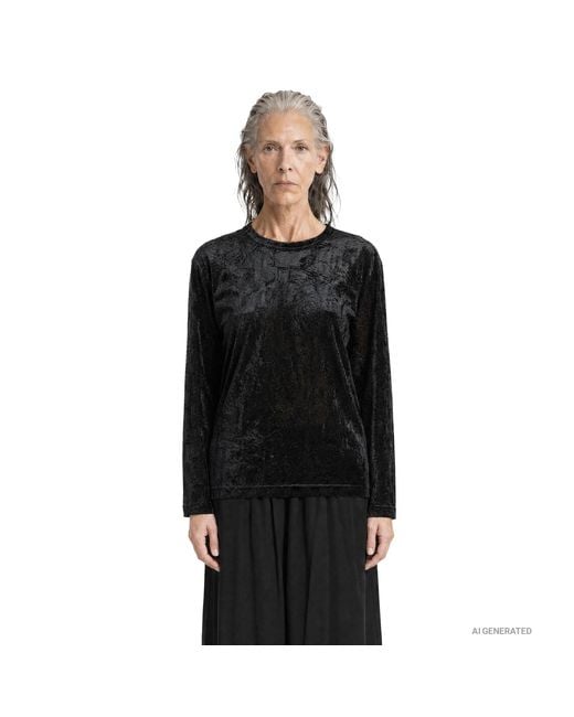 Comme des Garçons Black Coated Lace Long Sleeve Top
