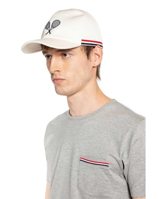 Thom Browne White Tennis Racquet Baseball Cap for men