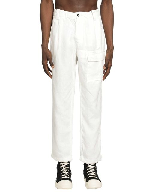 C P Company White Cotton Canvas Cargo Trousers for men