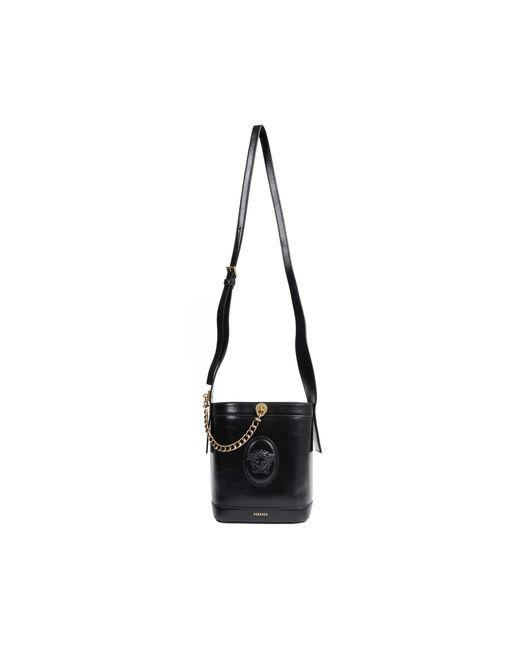 Versace Black Pivot Mini Leather Buket Bag