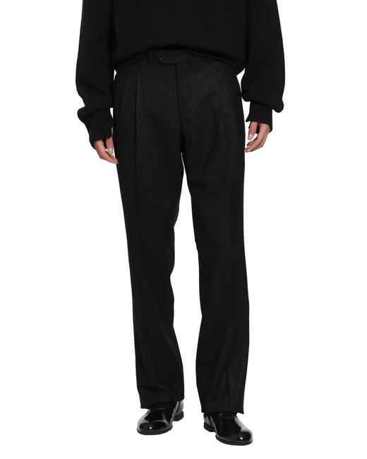 SALON C. LUNDMAN Black Double Pleat Flannel Trousers for men