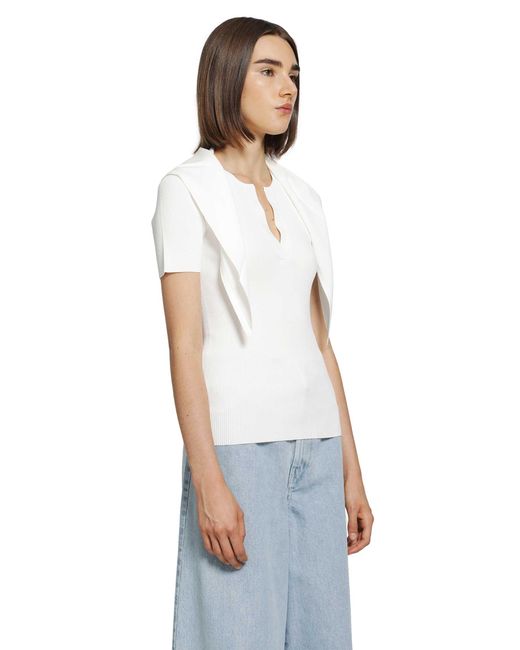 Max Mara White Tie-Detailed Ribbed-Knit T-Shirt