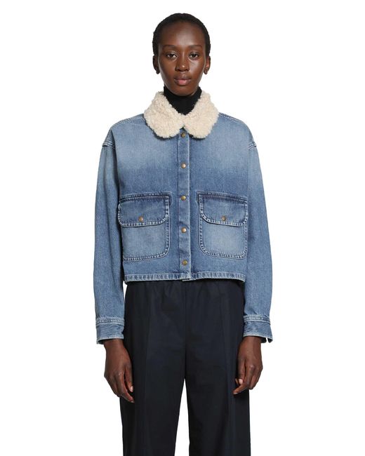 Moncler Blue Teddy Trim Denim Shirt Jacket