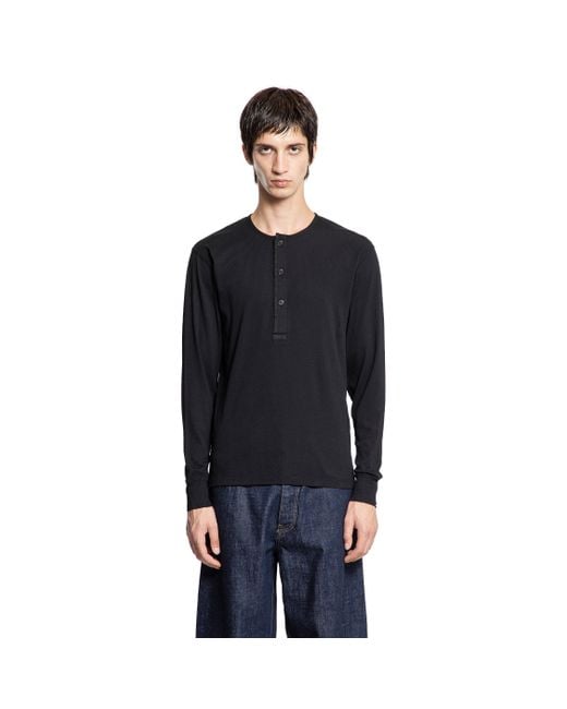 Tom Ford Black Cotton Stretch Rib Henley T-Shirt for men