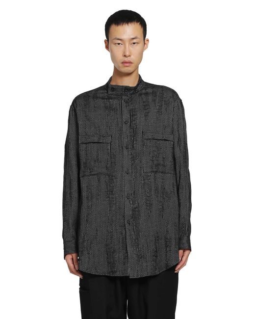 Yohji Yamamoto Black Stripe Stand Collar Blouse for men
