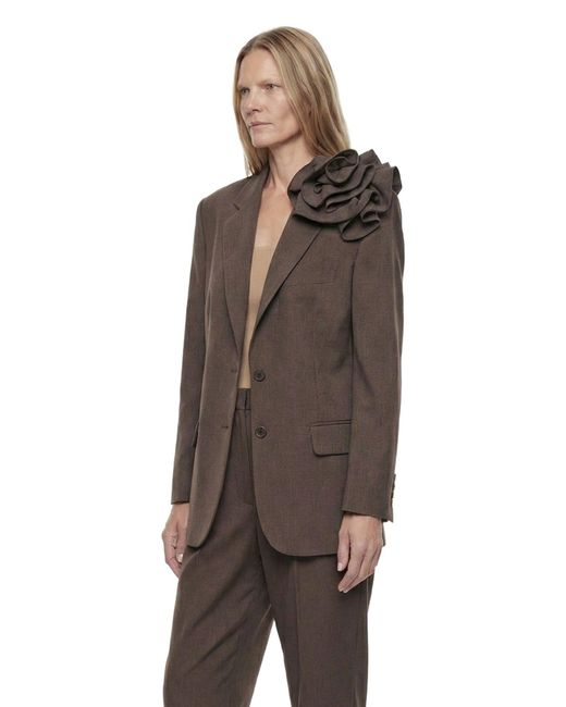 Magda Butrym Brown Linen Flower Blazer