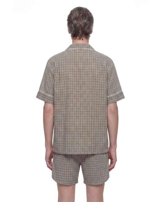 Hed Mayner Gray Viscose Linen Check Shirt for men