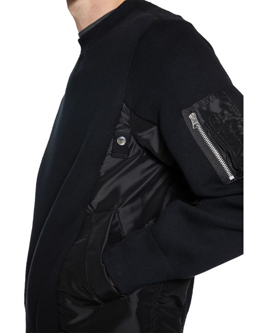Sacai Black Sponge Sweat X Nylon Twill Sweatshirt for men
