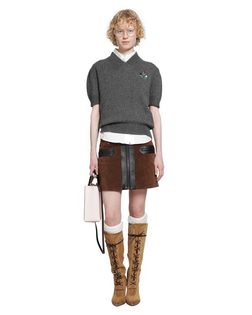 Marni Gray Short Sleeve V-Neck Cashmere Sweater