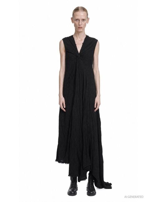 Marc Le Bihan Black Viscose Wool Knotted Dress