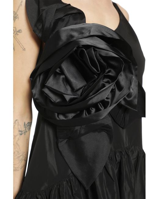 Simone Rocha Black Pressed Rosette Tilted Neck Peplum Top