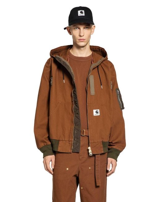 Sacai Carhartt Wip Washed Duck Hooded Blouson in Brown for Men