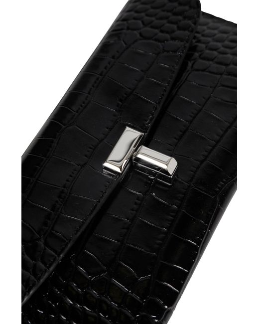 Totême Black T-Lock Croco-Embossed Wallet