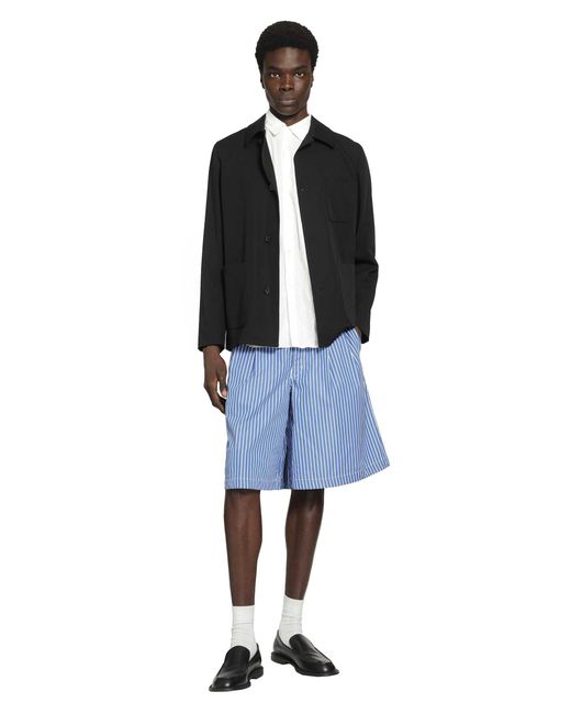 Comme des Garçons Blue Pleated Pinstriped Shorts for men
