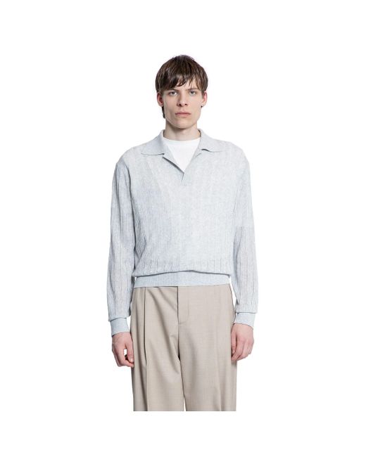 RECTO. Blue Lace Rib Sheer Knit Polo for men