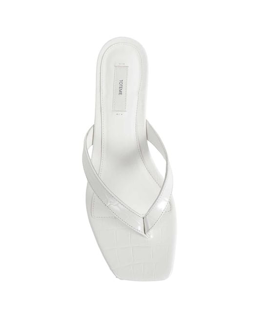 Totême White Croco-Embossed Heeled Flip Flops