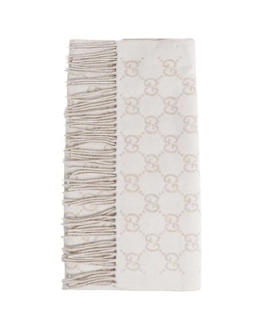 Gucci White Gg Cashmere Scarf