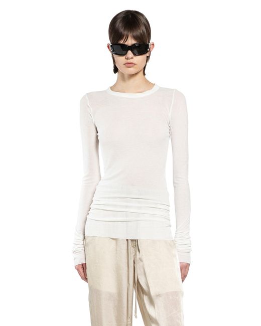 Rick Owens White Temple Rib Long Sleeve T-Shirt
