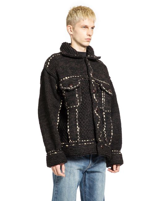 Kapital Black Wool Hand Knit Cowichan G-Jacket for men