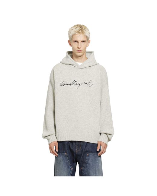 MM6 by Maison Margiela Gray Hooded Knit Sweater for men