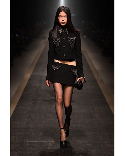 Versace Black Studded Wool Crop Jacket