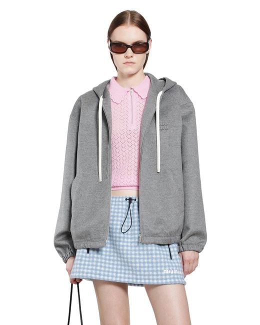 Miu Miu Gray Cashmere Wool Zip-Up Hoodie