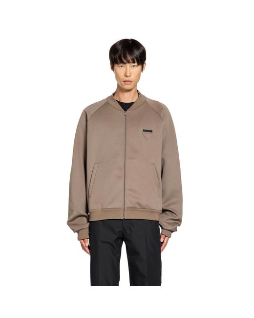 Prada Brown Techno Jersey Bomber Track Tacket for men