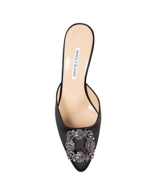 Manolo Blahnik Black Hangimisu Satin Buckle Mules