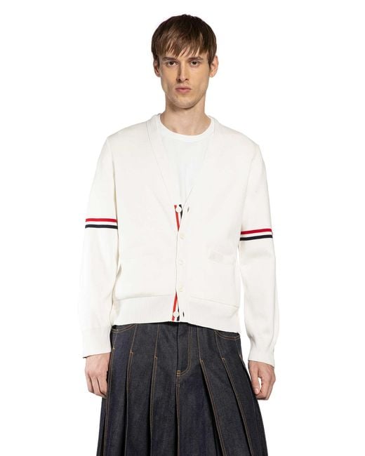Thom Browne White Rwb Milano Stitch Cardigan for men