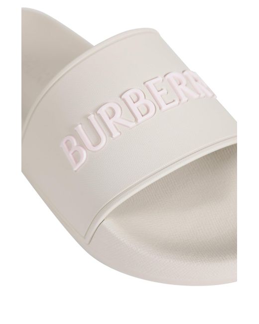 Burberry White Logo Slides