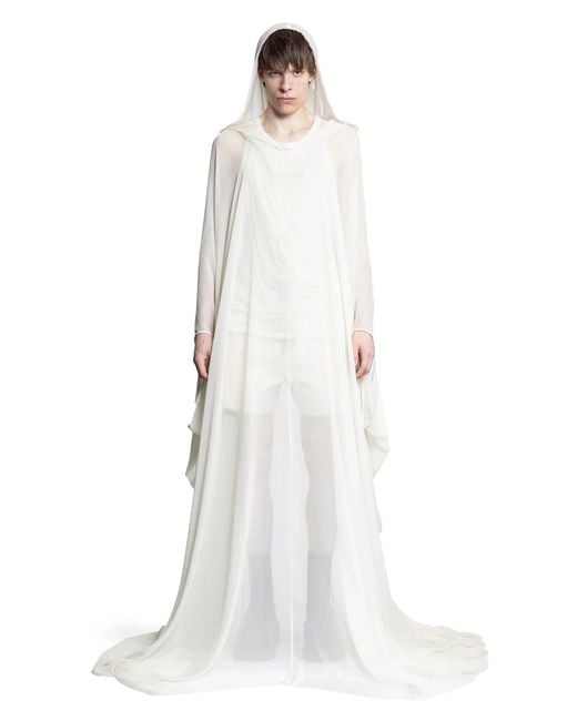 Rick Owens White Hollywood Hooded Kaftan for men