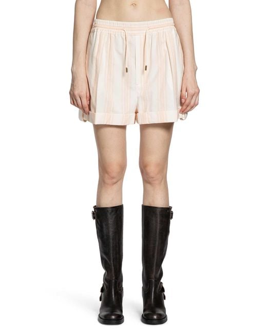 Chloé Natural Striped Organic Cotton Drawstring Shorts