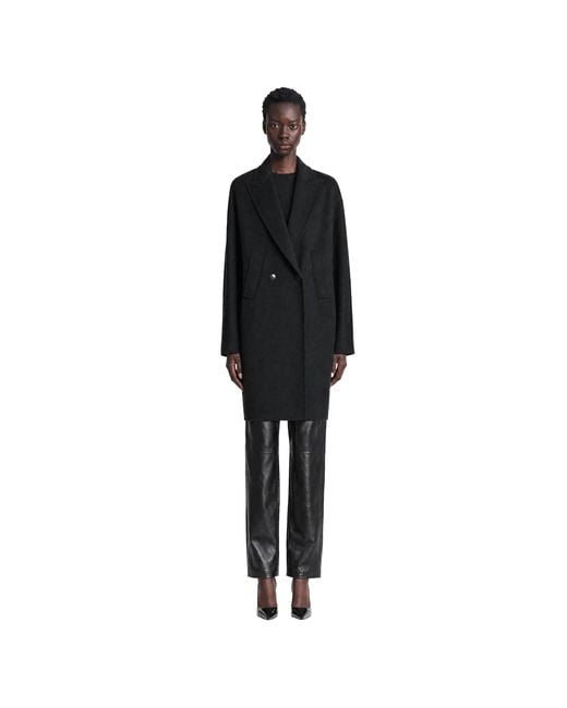 Max Mara Black Double-Breasted Wool Broadcloth Coat