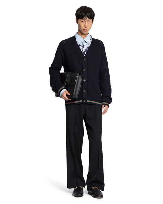 Gucci Blue Cardigan In Cotone A Rete for men
