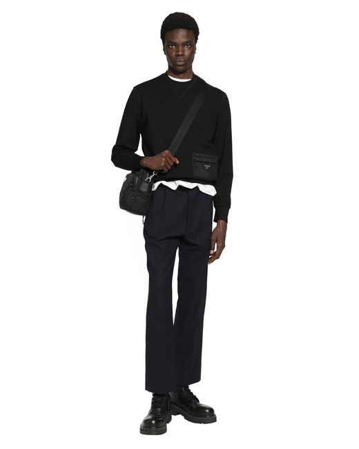 Prada Black Wool Pants With Technical Details for men