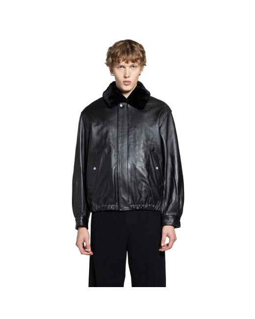 Ssstein Black Shearling Leather Jacket for men