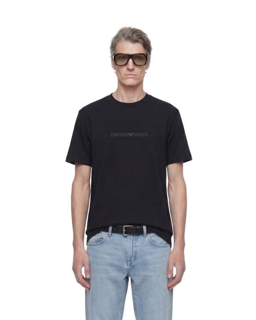 Emporio Armani Black Pima-Jersey Logo T-Shirt for men